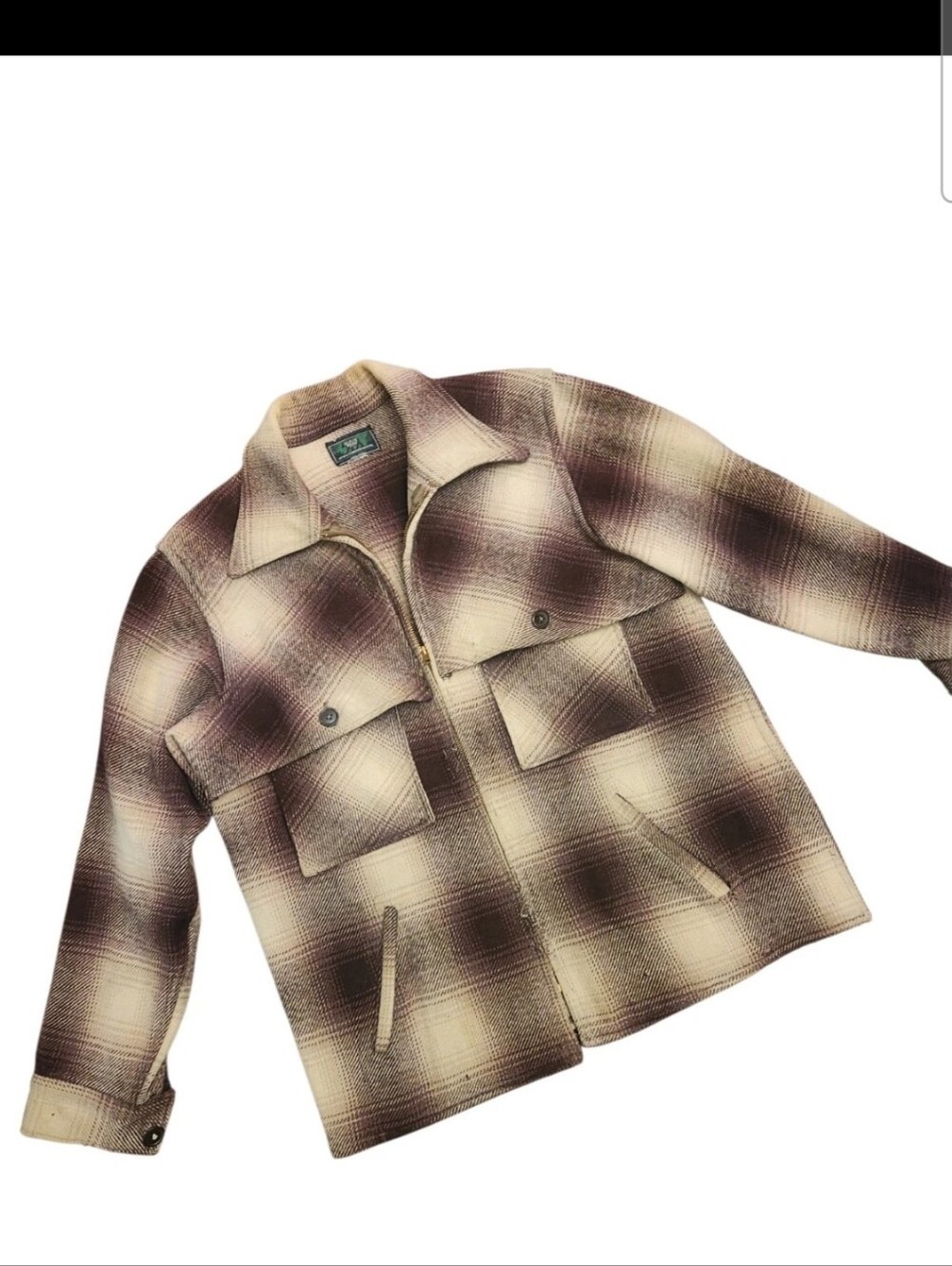 1940s Black Bear Brand Wool Shadow Plaid Cruiser Jacket XL Brown True Vintage